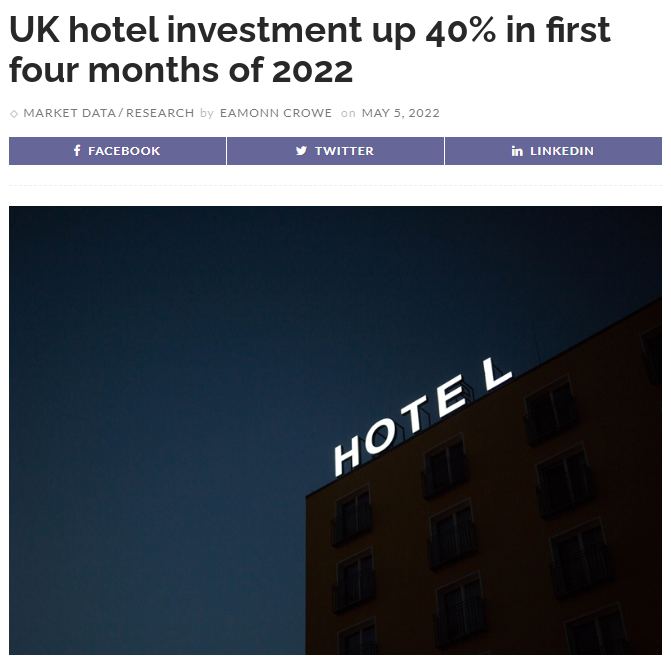 英國酒店投資在2022年前四個(gè)月飆升40%！